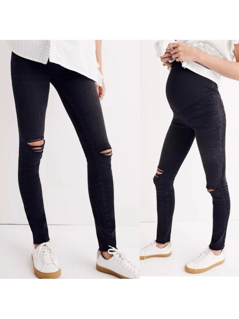 Madewell Maternity Over-the-Belly Distressed Skinny Jeans in Black Sea Grey